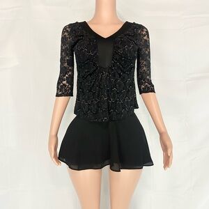 Vintage Black Lace Glitter Knit Top